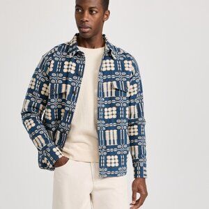 Corridor Men's Lancaster Button-Down Shirt Jacket Navy and White Print NWOT